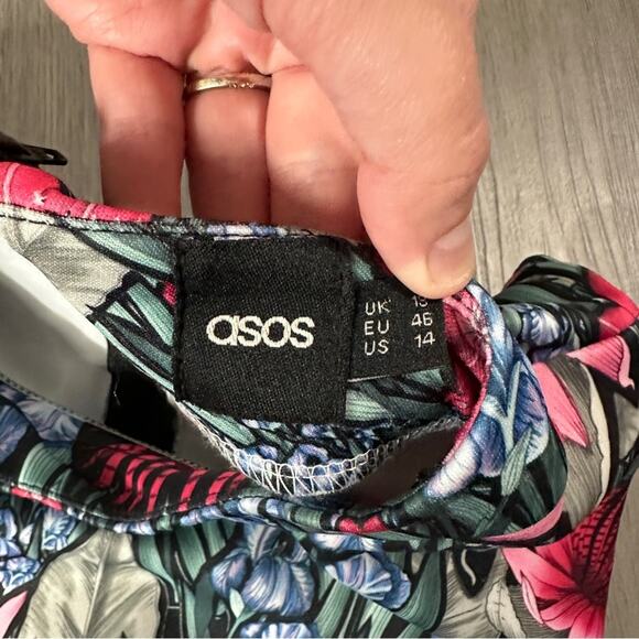 ASOS Purple Pink Green Floral Print Sleeveless Sheath Midi Dress Size 14 - Picture 5 of 9